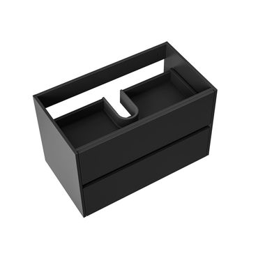 Waschtischunterschrank 79,5cm Mattschwarz mit 2 Schubladen – grifflos und Softclose