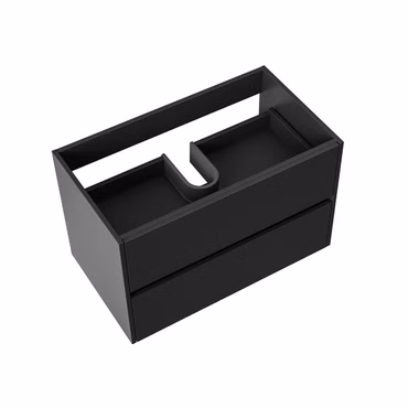 Waschtischunterschrank 79,5cm Mattschwarz mit 2 Schubladen – grifflos und Softclose