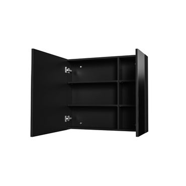 Spiegelschrank 60 × 70 × 15 cm Mattschwarz mit 2 Türen und Einlegeböden
