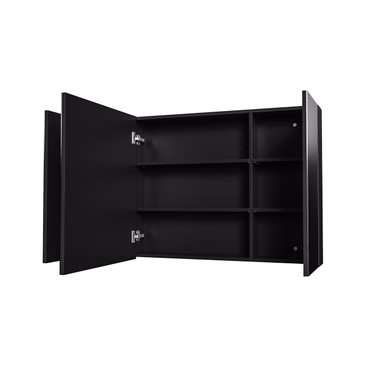 Spiegelschrank 120 x 70 cm mattschwarz – 3 Türen – 6 Böden – Softclose