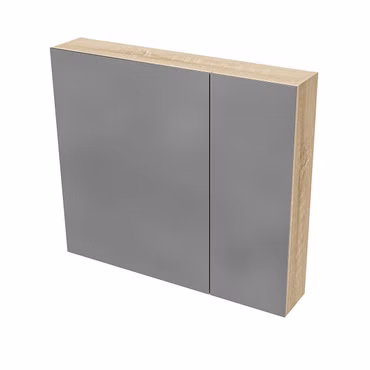 BELVIT DRAVA Spiegelschrank Bad 80x70 cm Eiche 2 Türen 4 Böden Softclose