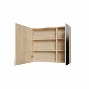 BELVIT DRAVA Spiegelschrank Bad 80x70 cm Eiche 2 Türen 4 Böden Softclose