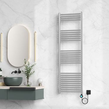 BELVIT Elektrischer Badheizkörper mit Digitalem Thermostat Smart WiFi Rechtsanschluss 700W Edelstahl Gebürstet 1600x500 mm