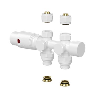 Belvit Design Heizkörperventil Thermostat Weiß glänzend für Wand- und Bodenanschluss 1/2M x 16/2 M30