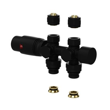 Belvit Design Heizkörperventil Thermostat Schwarz matt für Wand- und Bodenanschluss 1/2M x 16/2 M30