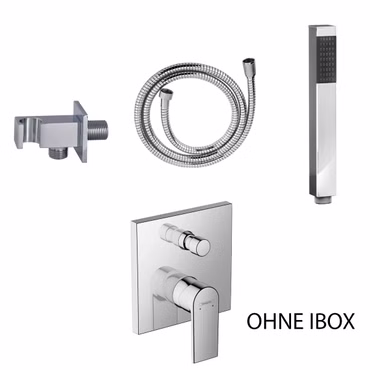 Duschset mit Hansgrohe Vernis Shape Unterputz Wannenmischer und Belvit Handbrause Wandanschlussbogen Chrom
