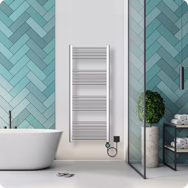 BELVIT Elektrischer Badheizkörper mit Digitalem Thermostat Smart WiFi Rechtsanschluss 700W Edelstahl Gebürstet 1200x500 mm