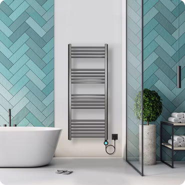 BELVIT Elektrischer Badheizkörper mit Digitalem Thermostat Smart WiFi Rechtsanschluss 700W Dunkelgrau 1200x500 mm