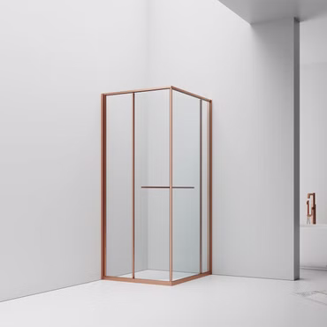 BELVIT Inslide Duschkabine 90x90 cm Schiebetür nach innen öffnend Sicherheitsglas 6 mm Anti Kalk Platzsparend Reversibel Klarglas Gebürstetes Kupfer