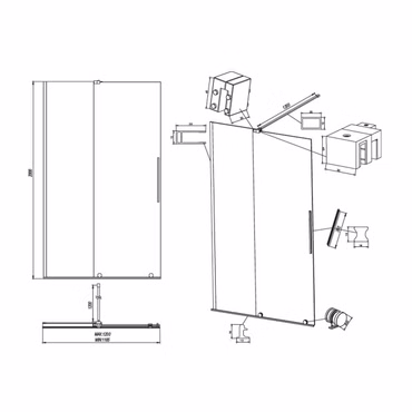 BELVIT Begehbare Dusche mit Schiebetür Mattschwarz Graues Rauchglas 8 mm Sicherheitsglas Anti Kalk Reversibel 120x200 cm