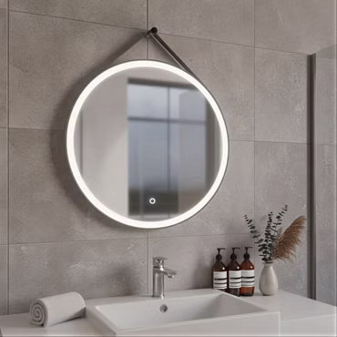 BELVIT Runder LED Spiegel mit Touch Funktion und Gurt 80 cm Mattschwarz Badspiegel mit Beleuchtung