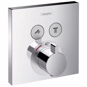 Duschset Hansgrohe ShowerSelect Thermostat Unterputz iBox universal Chrom eckig mit Regendusche Handbrause Duschschlauch Brausearm Wandanschlussbogen