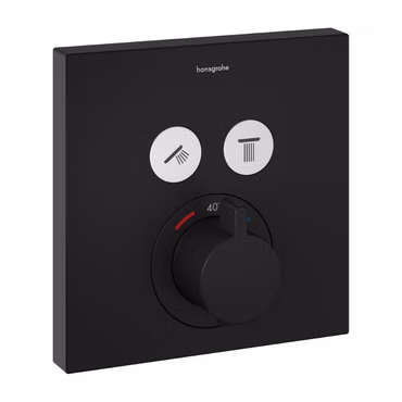 Duschset Hansgrohe LivaFine Thermostat Unterputz iBox universal Schwarz eckig mit Regendusche Handbrause Duschschlauch Brausearm Wandanschlussbogen