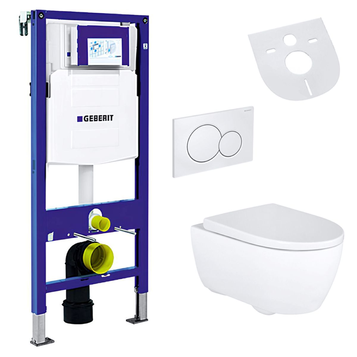 Geberit iCon WC-Komplettset Rimfree Wand-WC mit UP320 Vorwandelement, Sigma Betätigungsplatte und Schallschutz-Geberit iCon WC-Komplettset Rimfree