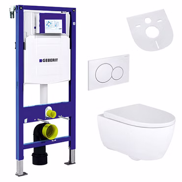 Geberit iCon WC-Komplettset Rimfree Wand-WC mit UP320 Vorwandelement, Sigma Betätigungsplatte und Schallschutz