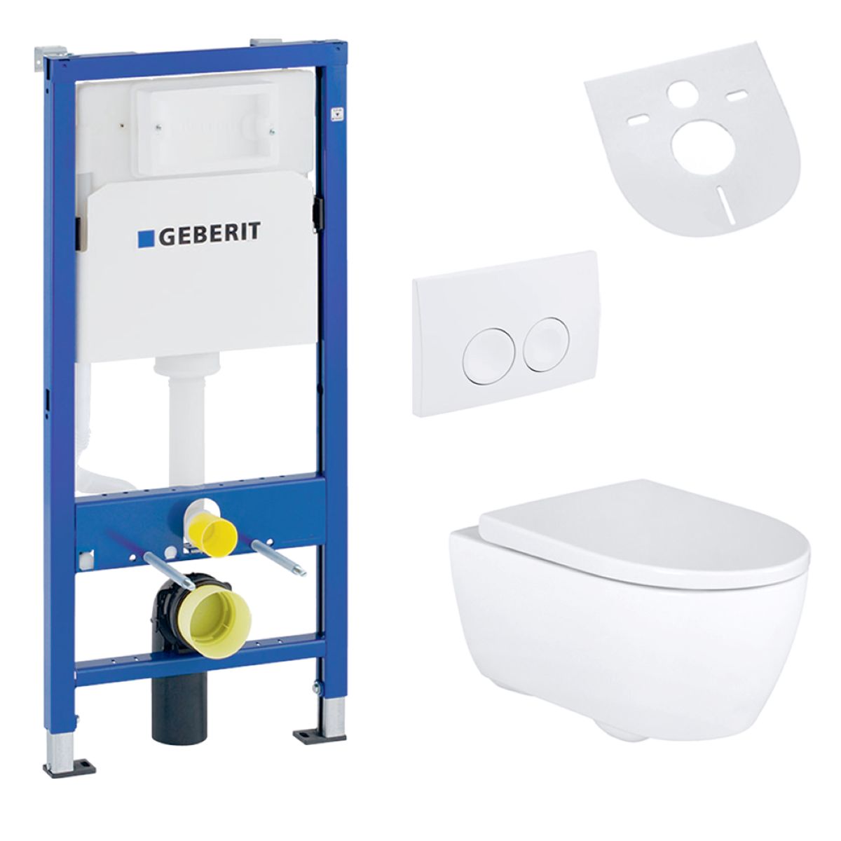Geberit iCon WC-Komplettset Rimfree Wand-WC mit UP100 Vorwandelement, Betätigungsplatte und Schallschutz-Geberit iCon WC-Komplettset Rimfree Wand-WC