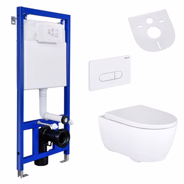 Geberit iCon WC-Komplettset Rimfree Wand-WC mit Belvit Vorwandelement, Betätigungsplatte und Schallschutz