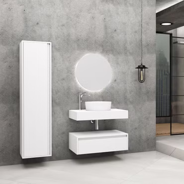 BELVIT LINUVA Waschtischunterschrank 80 cm Matt Weiß Unterschrank Set MDF Wandmontage Badezimmer Möbel modern