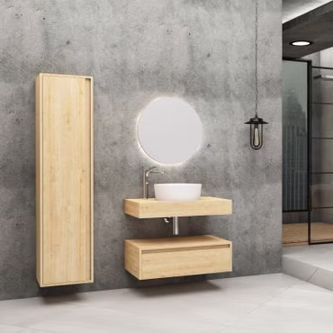 BELVIT LINUVA Waschtischunterschrank 80 cm Safir Holzoptik Unterschrank Set MDF Wandmontage Badezimmer Möbel modern