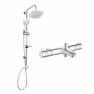 GROHE Grohtherm 800 Dusch Set mit Thermostat-Wannenarmatur und Aloni Rain Bianco Regendusche chrom