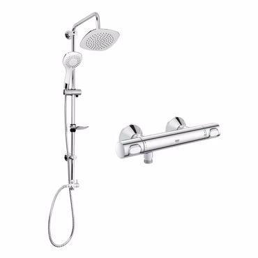 GROHE Precision Flow Dusch Set mit Thermostat und Aloni Rain Bianco Regendusche chrom