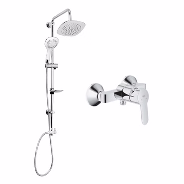 GROHE BauEdge Dusch Set mit Einhandarmatur und Aloni Rain Bianco Regendusche chrom