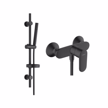 Dusch Set Hansgrohe Vernis Blend Einhebel-Brausemischer Aufputz schwarz matt und Belvit Handbrause