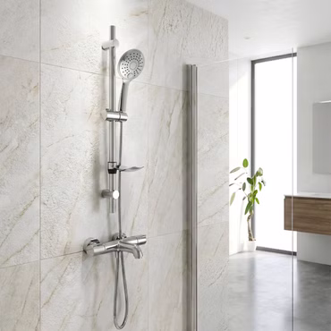 Dusch Set mit Hansgrohe Ecostat 1001 CL Wannenthermostat und Belvit verstellbarer Duschstange Chrom