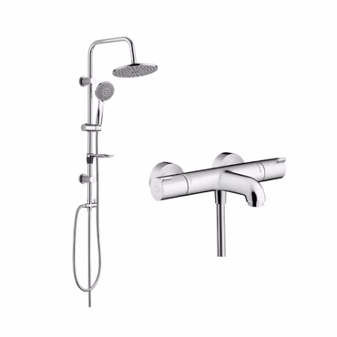 Dusch Set mit Hansgrohe Ecostat 1001 CL Wannenthermostat und Belvit Regendusche & Handbrause Chrom