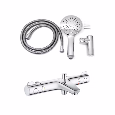 GROHE Grohtherm 800 Dusch Set mit Thermostat-Wannenarmatur und Aloni Slim Duschkopf chrom