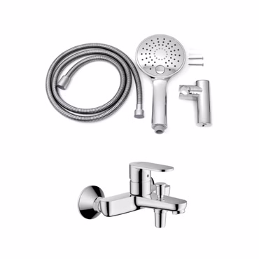 Duschsset mit Hansgrohe Vernis Blend Wannenmischer und Belvit Slim Handbrause 3 Stufen chrom