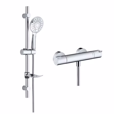 Dusch Set mit Hansgrohe Ecostat 1001 CL Brausethermostat und Belvit Slim Handbrause chrom