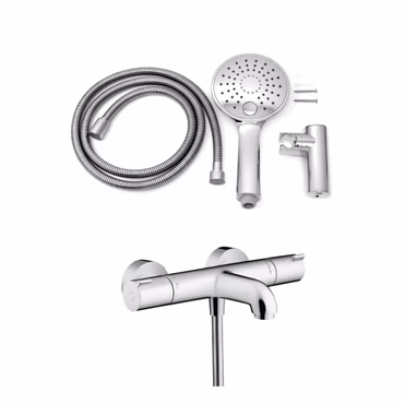 Dusch Set mit Hansgrohe Ecostat 1001 CL Wannenthermostat und Belvit Slim Handbrause & Chrom Duschschlauch