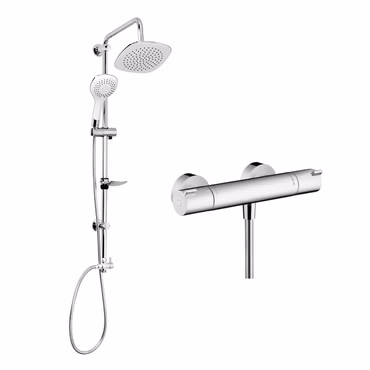 Dusch Set mit Hansgrohe Ecostat 1001 CL Brausethermostat und Belvit Rain Bianco Regendusche Handbrause chrom