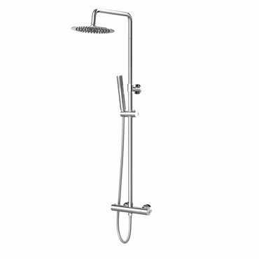 Duschsystem Duschgarnitur Chrom rund mit Regendusche Handbrause Thermostat und Duschstange