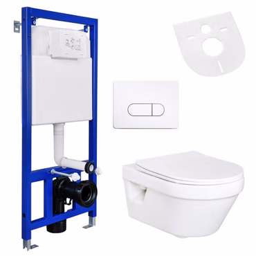 Villeroy & Boch Architectura WC spülrandlos Komplettset mit BELVIT Vorwandelement 115 cm und Drückerplatte Weiß