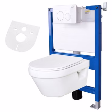 Villeroy & Boch Architectura WC spülrandlos Komplettset mit BELVIT Vorwandelement 75-82 cm und Drückerplatte Weiß