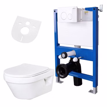 Villeroy & Boch Architectura WC spülrandlos Komplettset mit BELVIT Vorwandelement 75-82 cm und Drückerplatte Weiß