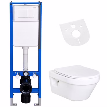 Villeroy & Boch Architectura WC spülrandlos Komplettset mit BELVIT Eck-Vorwandelement und Drückerplatte Weiß