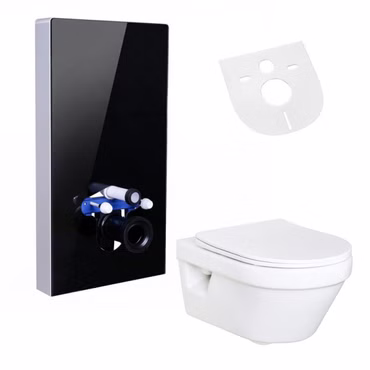 Villeroy & Boch Architectura WC spülrandlos Komplettset mit BELVIT Sanitärmodul 100 cm Glas Schwarz und Drückerplatte Weiß