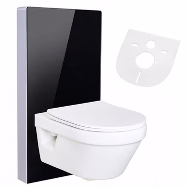 Villeroy & Boch Architectura WC spülrandlos Komplettset mit BELVIT Sanitärmodul 100 cm Glas Schwarz und Drückerplatte Weiß