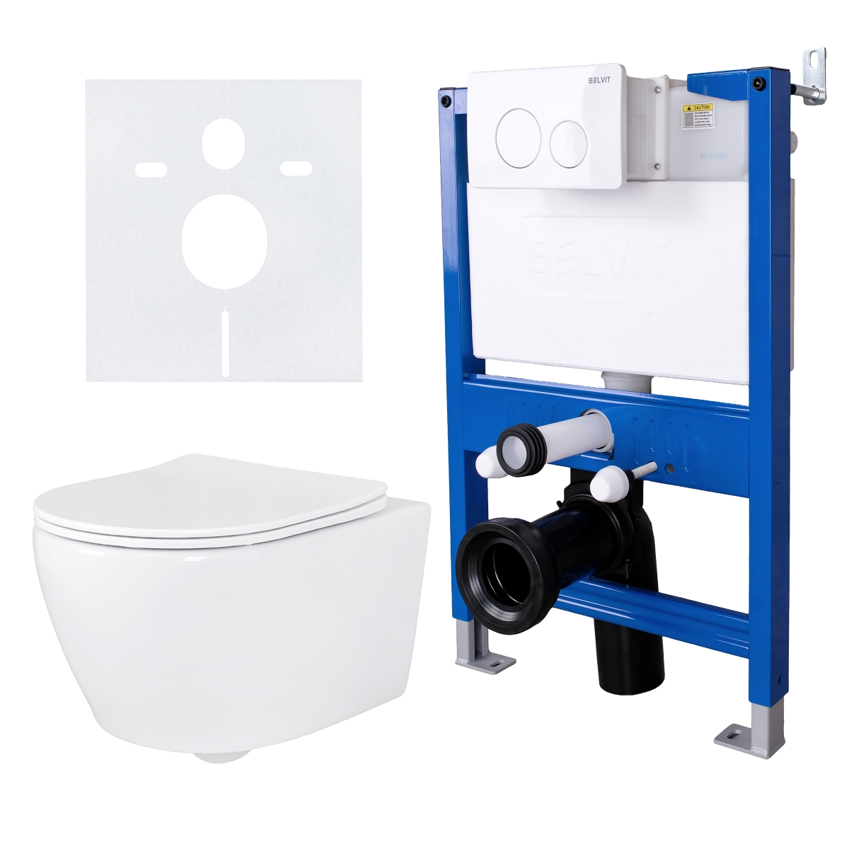 BELVIT WC Komplettset Hänge-Dusch-WC Bidetfunktion mit Vorwandelement 75-82 cm Slim Soft-Close Deckel Drückerplatte Weiß