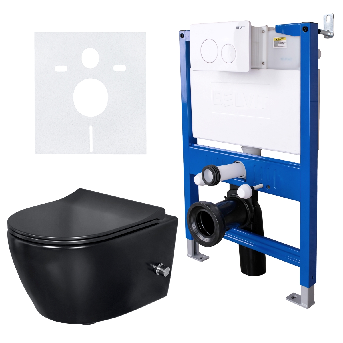 BELVIT Wand-WC Set Schwarz matt spülrandlos mit Bidetfunktion Vorwandelement 75-82 cm Softclose Deckel Drückerplatte