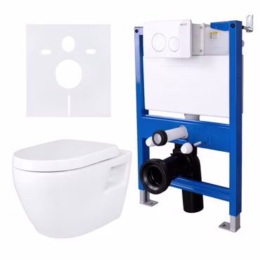 BELVIT WC Komplettset Wand-WC mit Vorwandelement 75-82 cm Softclose Deckel Drückerplatte Weiß