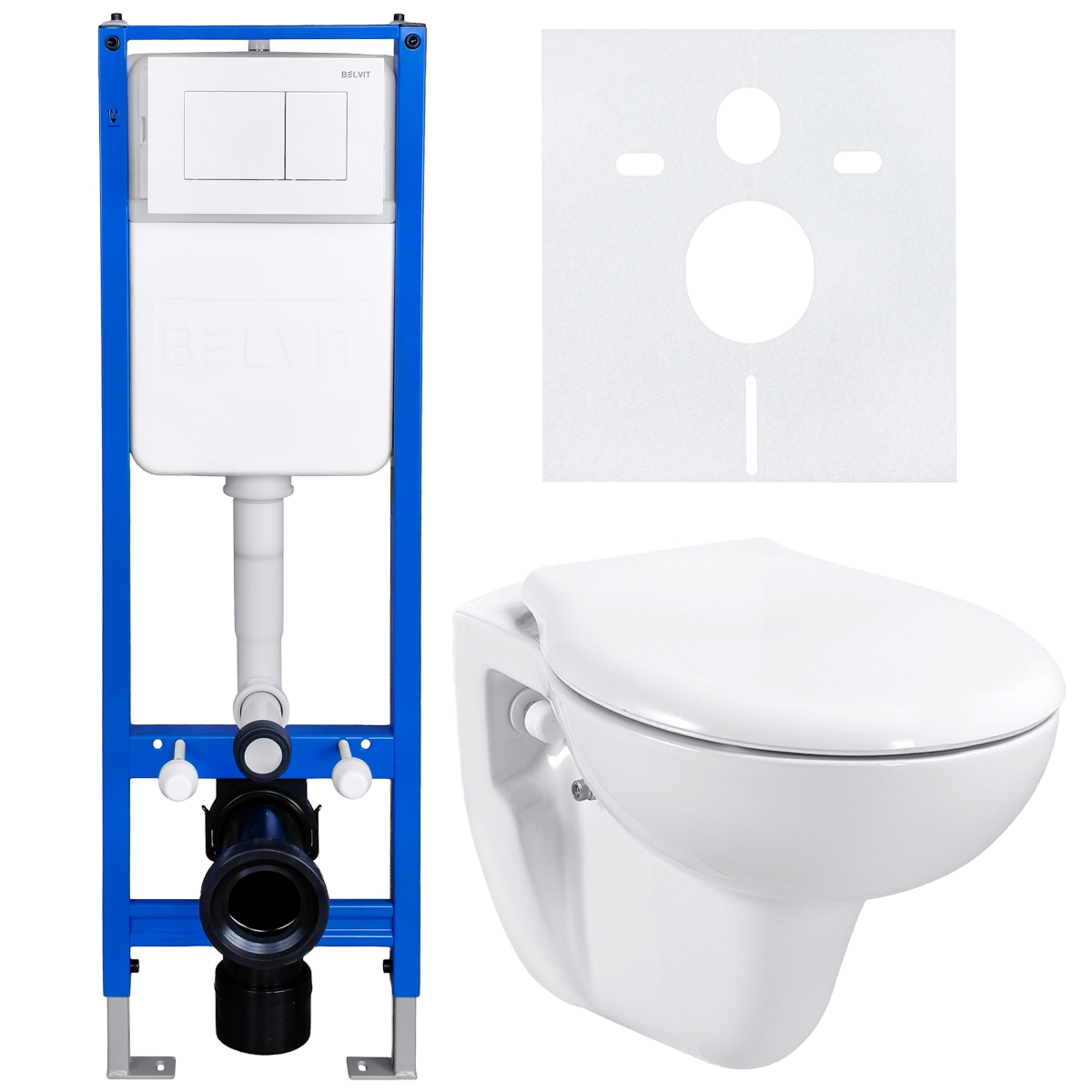 BELVIT WC Komplettset Dusch-WC mit Bidetfunktion Eck-Vorwandelement Soft-Close Deckel Drückerplatte Weiß