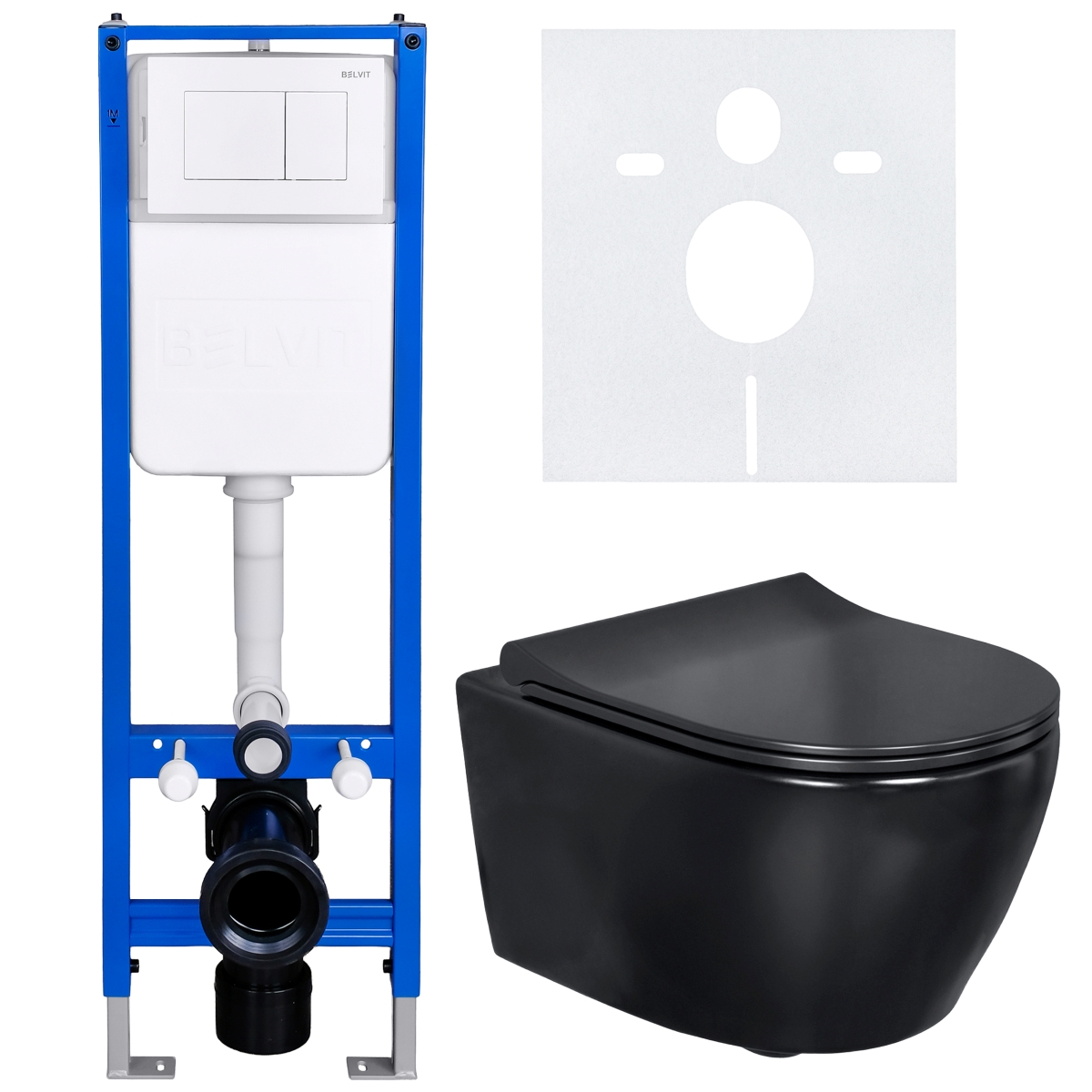 BELVIT WC Komplettset Schwarz matt spülrandlos Dusch-WC mit Bidetfunktion Eck-Vorwandelement Soft-Close Sitz Drückerplatte
