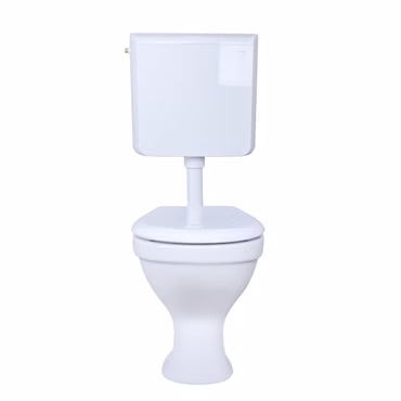 Belvit Stand-WC Komplettset waagerechter Wandabgang mit Geberit AP110 Aufputz-Spülkasten und Softclose WC-Sitz Weiß