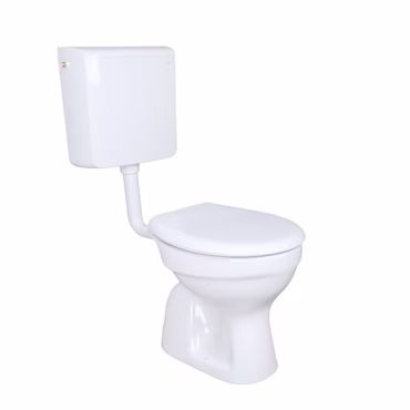 Belvit Stand-WC Komplettset senkrechter Bodenabgang mit Geberit AP110 Aufputz-Spülkasten und Softclose WC-Sitz Weiß
