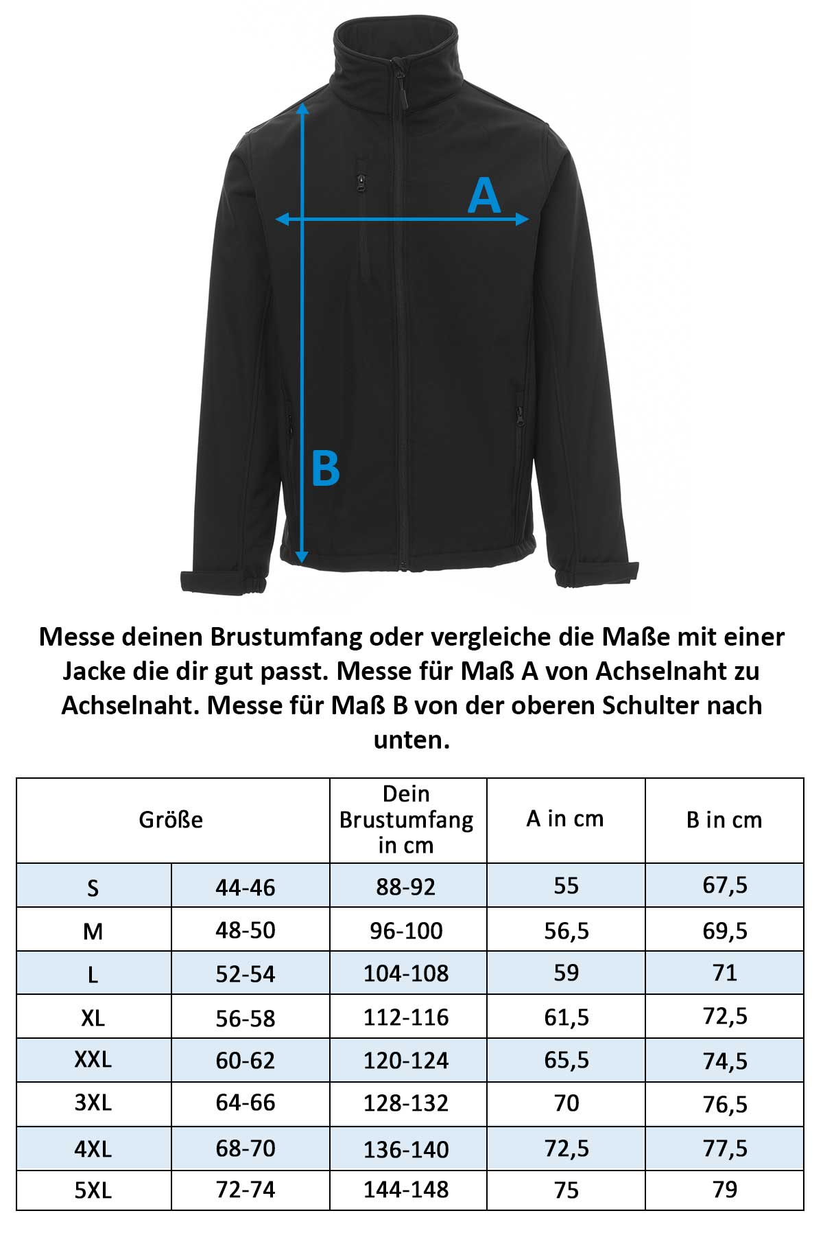 Größentabelle Herren Softshelljacke Dublin