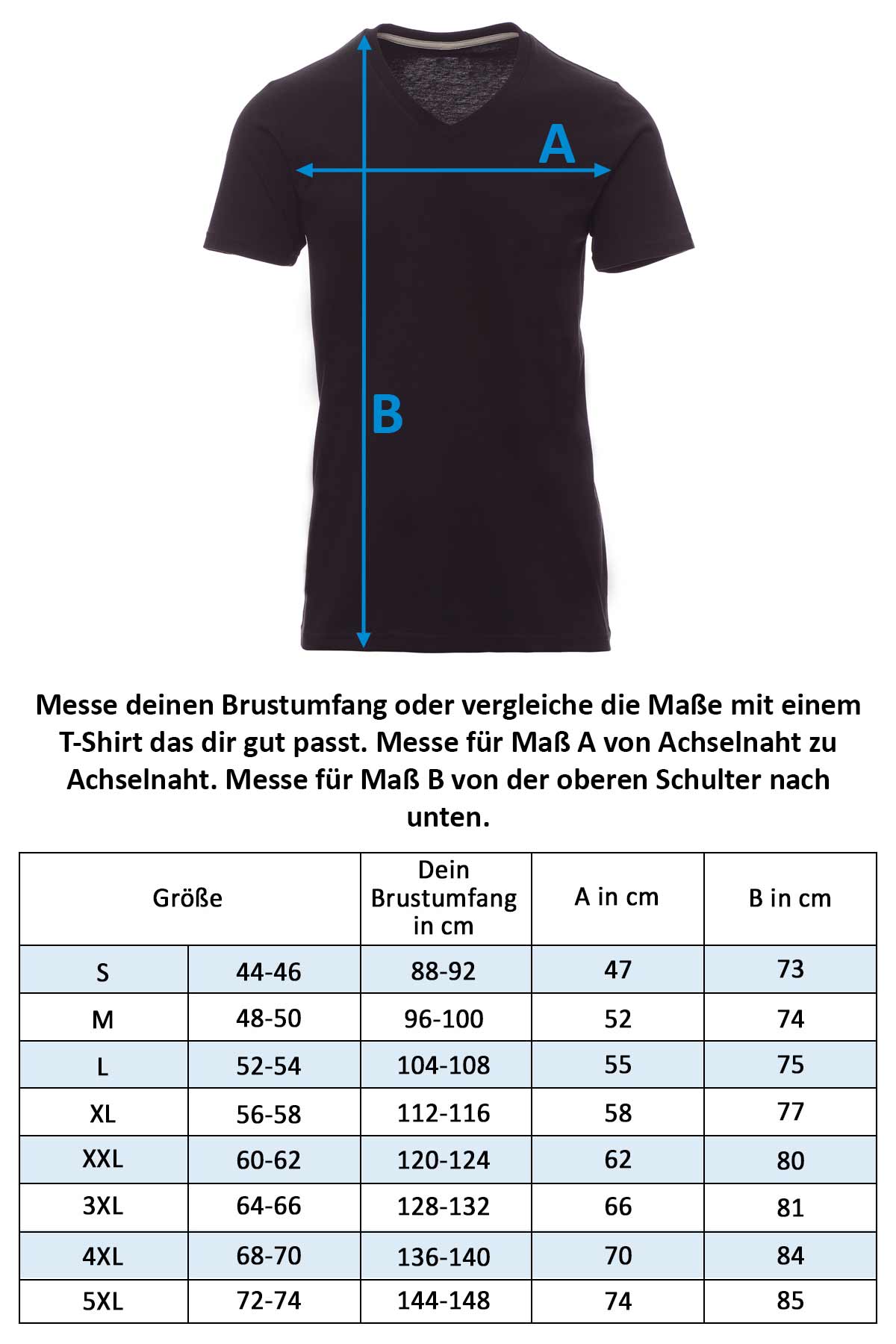 Größentabelle Herren T-Shirt V-Neck